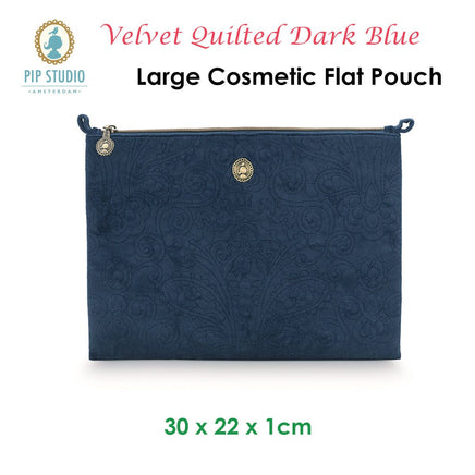 PIP Studio Velvet Quilted Dark Blue Large Cosmetic Flat Pouch Health & Beauty Kings Warehouse 