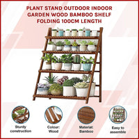 Plant Stand Outdoor Indoor Garden Wood Bamboo Shelf Folding 100CM Length Furniture Kings Warehouse 