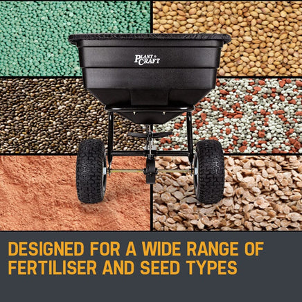 PLANTCRAFT Tow Behind Broadcast Spreader 90kg 105L Seed Fertiliser Tow Rotary Kings Warehouse 