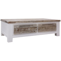 Plumeria Coffee Table 130cm 2 Drawer Solid Acacia Timber Wood - White Brush living room Kings Warehouse 