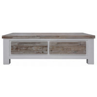 Plumeria Coffee Table 130cm 2 Drawer Solid Acacia Timber Wood - White Brush living room Kings Warehouse 