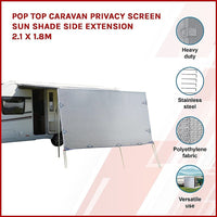 Pop Top Caravan Privacy Screen Sun Shade Side Extension 2.1 x 1.8m Kings Warehouse 