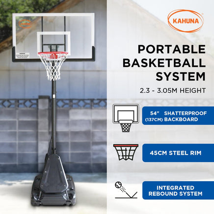 Portable Basketball Hoop System 2.3 to 3.05m for Kids & Adults Kings Warehouse 