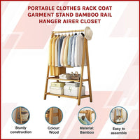 Portable Clothes Rack Coat Garment Stand Bamboo Rail Hanger Airer Closet Furniture Kings Warehouse 