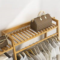 Portable Clothes Rack Coat Garment Stand Bamboo Rail Hanger Airer Closet Furniture Kings Warehouse 