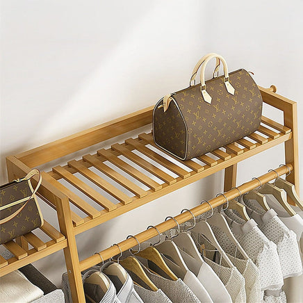 Portable Clothes Rack Coat Garment Stand Bamboo Rail Hanger Airer Closet Furniture Kings Warehouse 