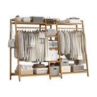 Portable Clothes Rack Coat Garment Stand Bamboo Rail Hanger Airer Closet Furniture Kings Warehouse 