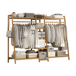 Portable Clothes Rack Coat Garment Stand Bamboo Rail Hanger Airer Closet Furniture Kings Warehouse 
