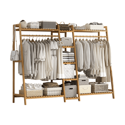 Portable Clothes Rack Coat Garment Stand Bamboo Rail Hanger Airer Closet Furniture Kings Warehouse 