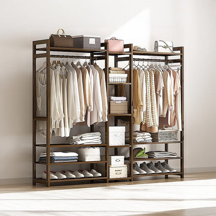Portable Clothes Rack Coat Garment Stand Bamboo Rail Hanger Airer Closet Furniture Kings Warehouse 