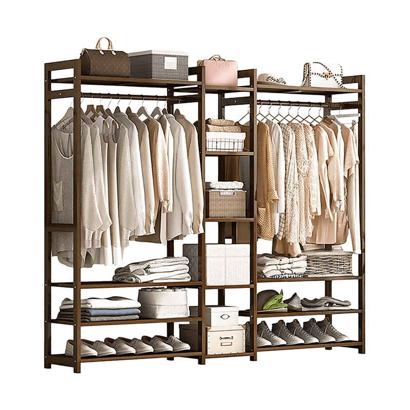 Portable Clothes Rack Coat Garment Stand Bamboo Rail Hanger Airer Closet Kings Warehouse Australia