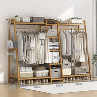 Portable Clothes Rack Coat Garment Stand Bamboo Rail Hanger Airer Closet Furniture Kings Warehouse 