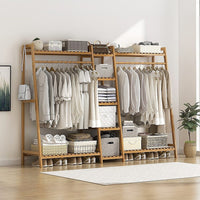 Portable Clothes Rack Coat Garment Stand Bamboo Rail Hanger Airer Closet Furniture Kings Warehouse 