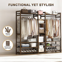 Portable Clothes Rack Coat Garment Stand Bamboo Rail Hanger Airer Closet Furniture Kings Warehouse 