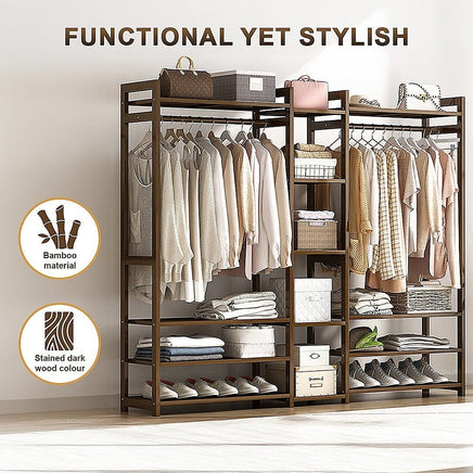 Portable Clothes Rack Coat Garment Stand Bamboo Rail Hanger Airer Closet Furniture Kings Warehouse 