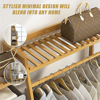 Portable Clothes Rack Coat Garment Stand Bamboo Rail Hanger Airer Closet Furniture Kings Warehouse 