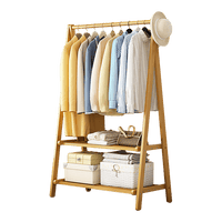 Portable Clothes Rack Coat Garment Stand Bamboo Rail Hanger Airer Closet