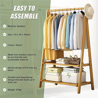 Portable Clothes Rack Coat Garment Stand Bamboo Rail Hanger Airer Closet Furniture Kings Warehouse 