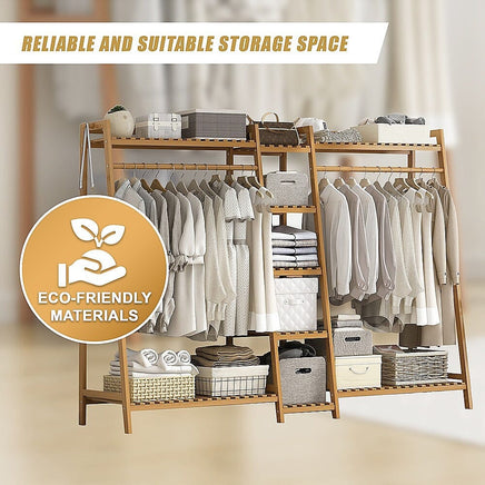 Portable Clothes Rack Coat Garment Stand Bamboo Rail Hanger Airer Closet Furniture Kings Warehouse 