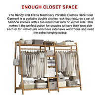 Portable Clothes Rack Coat Garment Stand Bamboo Rail Hanger Airer Closet Furniture Kings Warehouse 