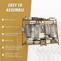 Portable Clothes Rack Coat Garment Stand Bamboo Rail Hanger Airer Closet Furniture Kings Warehouse 