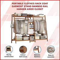 Portable Clothes Rack Coat Garment Stand Bamboo Rail Hanger Airer Closet Home & Garden Kings Warehouse 
