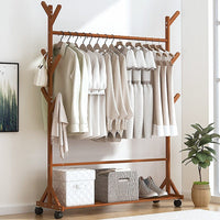 Portable Clothes Rack Coat Garment Stand Bamboo Rail Hanger Airer Closet Home & Garden Kings Warehouse 