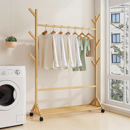 Portable Clothes Rack Coat Garment Stand Bamboo Rail Hanger Airer Closet Home & Garden Kings Warehouse 