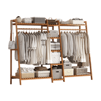 Portable Clothes Rack Coat Garment Stand Bamboo Rail Hanger Airer Closet Home & Garden Kings Warehouse 