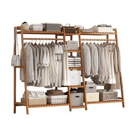 Portable Clothes Rack Coat Garment Stand Bamboo Rail Hanger Airer Closet Home & Garden Kings Warehouse 