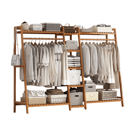Portable Clothes Rack Coat Garment Stand Bamboo Rail Hanger Airer Closet Home & Garden Kings Warehouse 