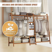 Portable Clothes Rack Coat Garment Stand Bamboo Rail Hanger Airer Closet Home & Garden Kings Warehouse 