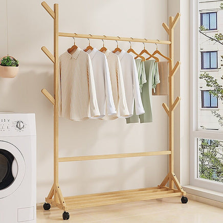 Portable Clothes Rack Coat Garment Stand Bamboo Rail Hanger Airer Closet Home & Garden Kings Warehouse 