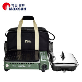 Portable Gas BBQ Stove PRO Grill Plate Burner Butane Camping Gas Cooker With Non Stick Pan and Lid Outdoor Kings Warehouse 