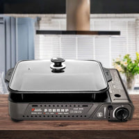 Portable Gas Burner Stove with Inset Non Stick Cooking Pan Cooker Butane Camping 60mm Deep Pan Outdoor Kings Warehouse 