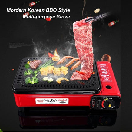 Portable Gas Stove Burner Butane BBQ Camping Gas Cooker With Non Stick Plate Red with Fish Pan and Lid Home & Garden Kings Warehouse 