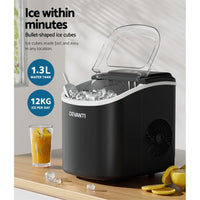 Portable Ice Maker Machine Ice Cube Tray 12kg Bar Countertop Black Appliances Kings Warehouse 