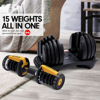 Powertrain 1x 24KG Adjustable Home Gym Dumbbell - Gold Kings Warehouse 