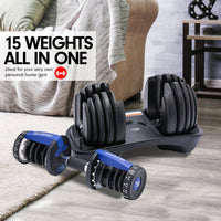 Powertrain 24KG Adjustable Home Gym Dumbbell - Blue Kings Warehouse 