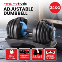 Powertrain 24KG Adjustable Home Gym Dumbbell - Blue Sports & Fitness Kings Warehouse 