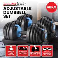 Powertrain 2x 24kg Adjustable Dumbbell Home Gym Set Sports & Fitness Kings Warehouse 