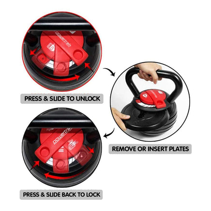 Powertrain 2x Adjustable Kettlebells Weights Dumbbell 18kg Kings Warehouse 