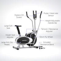 Powertrain 3-in-1 Elliptical Cross Trainer Exercise Bike with Resistance Bands Kings Warehouse 