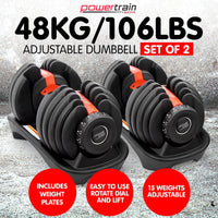 Powertrain 48k Adjustable Dumbbell Home Gym Set Sports & Fitness Kings Warehouse 