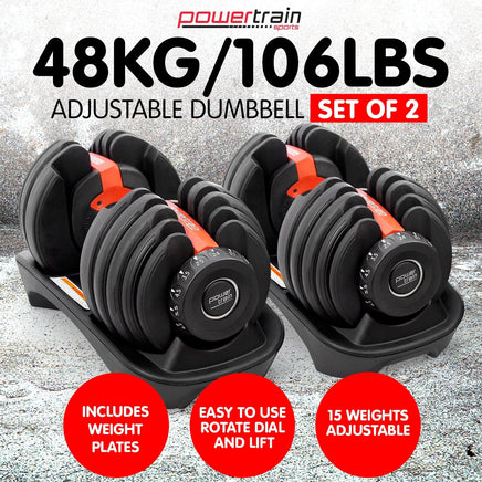 Powertrain 48k Adjustable Dumbbell Home Gym Set Sports & Fitness Kings Warehouse 