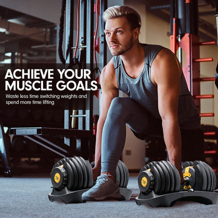 Powertrain 48kg Adjustable Dumbbell Home Gym Set Gold Kings Warehouse 