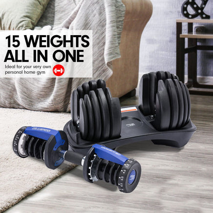 Powertrain 48KG Adjustable Dumbbell Set With Stand Blue Sports & Fitness Kings Warehouse 