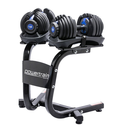 Powertrain 48KG Adjustable Dumbbell Set With Stand Blue Sports & Fitness Kings Warehouse 