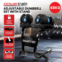 Powertrain 48KG Adjustable Dumbbell Set With Stand Blue Sports & Fitness Kings Warehouse 