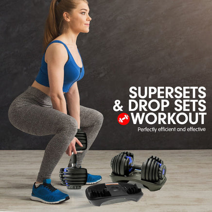 Powertrain 48KG Adjustable Dumbbell Set With Stand Blue Sports & Fitness Kings Warehouse 